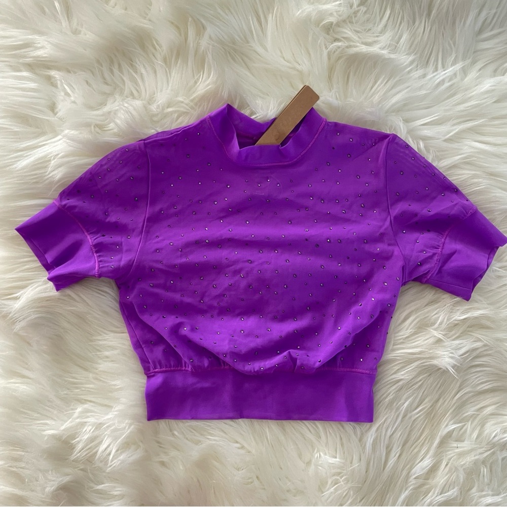 Skims Mesh Rhinestone Swim Cover Ups T-Shirt NWT VIOLET Size XXS TP-SHR-…